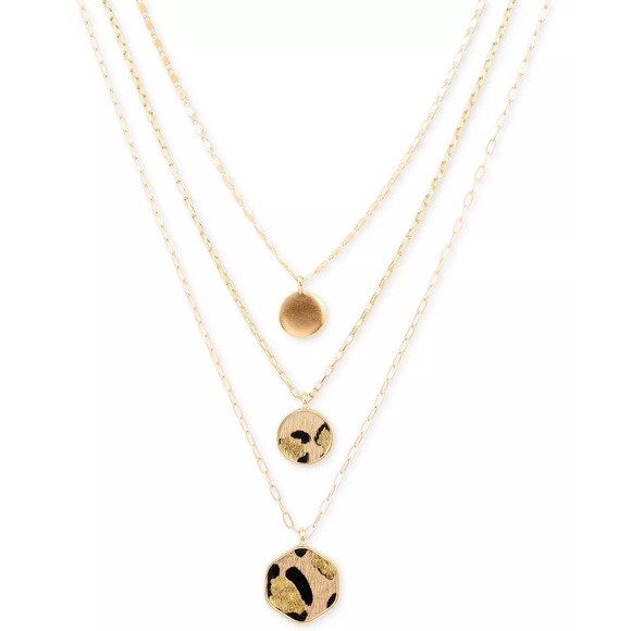 Lucky Brand Jewelry - FINAL PRICE! Lucky Brand Gold-Tone Animal-Print Disc Layered Pendant Necklace